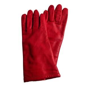 Vintage Fownes Red Leather Gloves | Lined | Size Small (A) | Vibrant Cherry Red